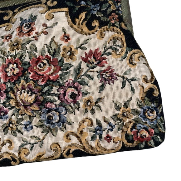 Vintage 1950’s Floral Petite-Point Snap Clutch Tapestry Embroidery Pattern Metal - Picture 6 of 14